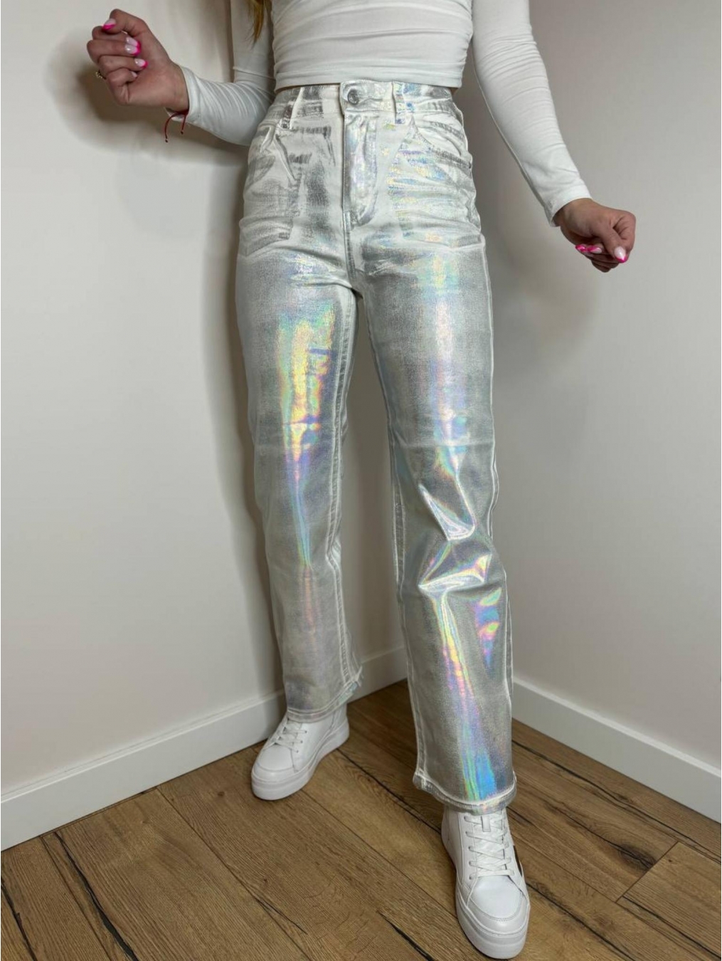 Srebrne spodnie z rozszerzaną nogawką LX145-S