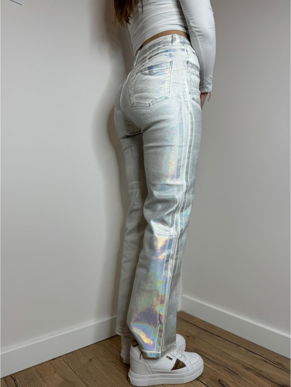 Srebrne spodnie z rozszerzaną nogawką LX145-S