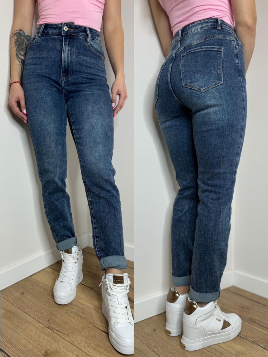 Jeansy typu mom stretch LX107